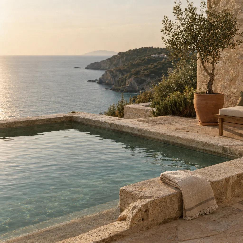 Private plunge pool on a terrace above the ocean